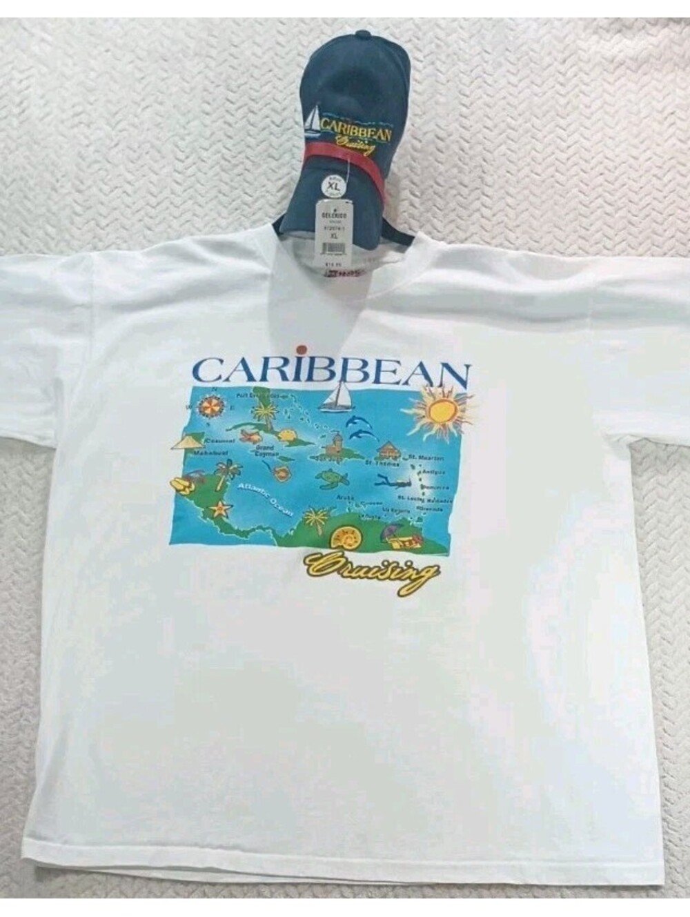 Tropic Plus White XL Caribbean Cruising T Shirt - Matching Tami Sports Hat NEW